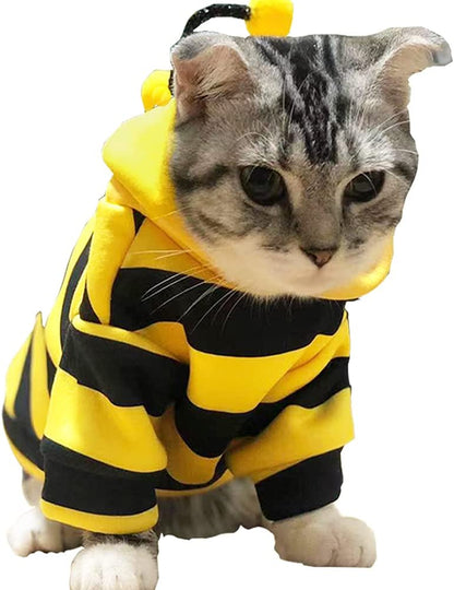 Funny Dog Hoodie Sweatshirt, Holiday Cat Sweater, Warm Clothes for Small Dogs, Yellow Cat Outfit, Puppy Hooded Coat, Pet Bee Costume for Halloween Christmas (Yellow, X-Large)